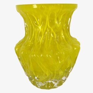 Vintage MCM Murano Lemon Yellow Glass Vase Cased Y